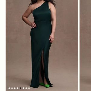 BHLDN Dylan One-Shoulder Satin Side-Slit Gown